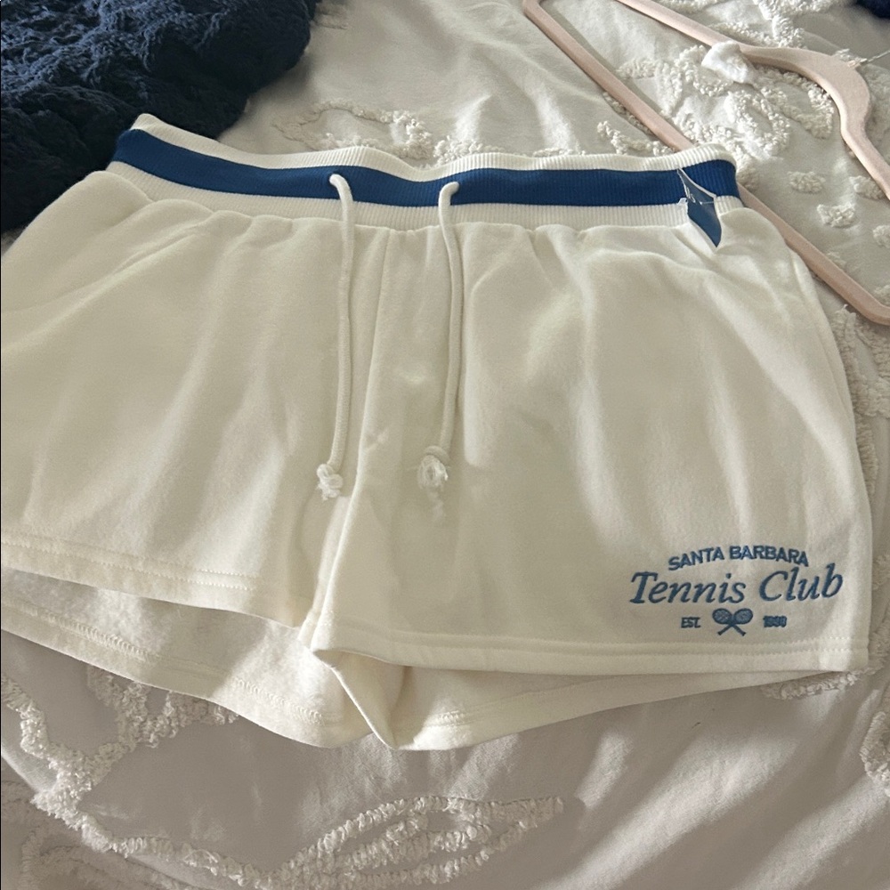 Sunday Cream Athletic Tennis Shorts with Blue Trim